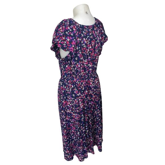 Gap Multicolor Short Sleeve Floral V Neck Smocked Maxi Sheath Dress Size XL - Picture 2 of 4